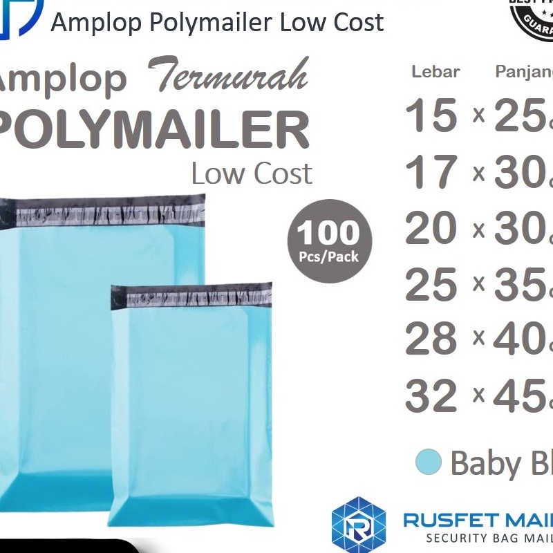 

KP8 Amplop Plastik Polymailer Baby Blue Biru Low Cost Plastic Packing Polos Onshop Rusfet
