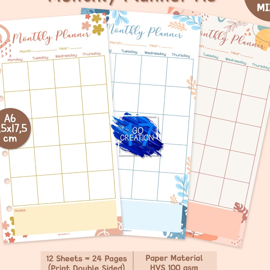 

KF7 Buku Planner Refill Kes Binder Monthly Plan Rencana an Motif Premium A6