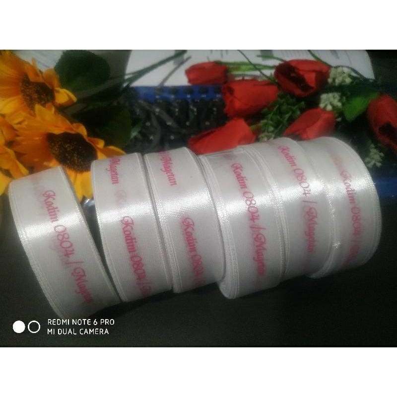 label baju pita satin custom sablon roll kecil