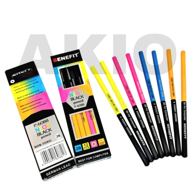 

Pensil 2B BENEFIT NEON BLACK P-6088 Pensil Ujian Pensil Kayu Tulis Komputer Murah