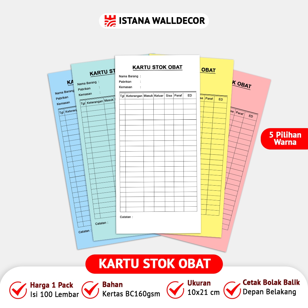 

Kartu Stok Obat Apotek Rumah Sakit Klinik - Cetakan Bolak-Balik Isi 100 Lembar - Bahan Kertas BC 160gsm Kualitas Tinggi, Cocok untuk Stok Obat di Klinik, Apotek, & Rumah Sakit