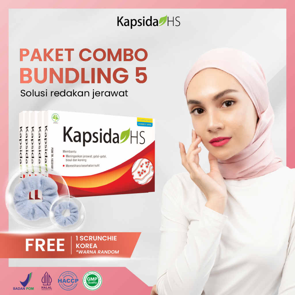 PROMO BUNDLING 5 KAPSIDA HS FREE 2 SCRUNCHIE KOREA – Obat Jerawat Gatal-gatal Kulit Bisul Alergi Bek