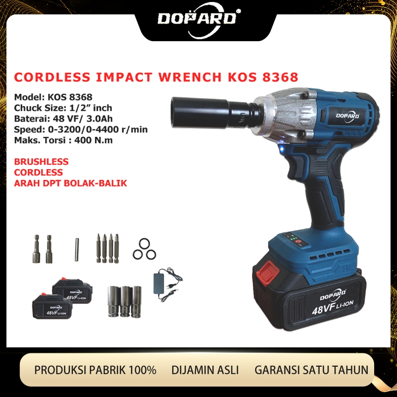 DOPARD 400NM Brushless Mesin bor Impact baterai 48VF Cordless Impact wrench 8368 Impact 2baterai Set