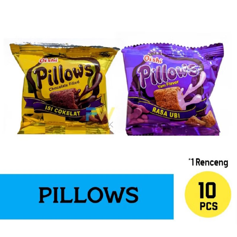 

OISHI PILLOWS COKLAT / UBI (SNACK PILLOWS) 1 RENTENG ISI 10 BUNGKUS X 12 GRAM