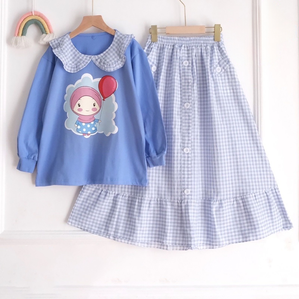 Baju Lebaran Anak Perempuan 2026 Setelan Muslim Cewek 13 Tahun Remaja Pakaian Ngaji 2In1 Bocah Celan