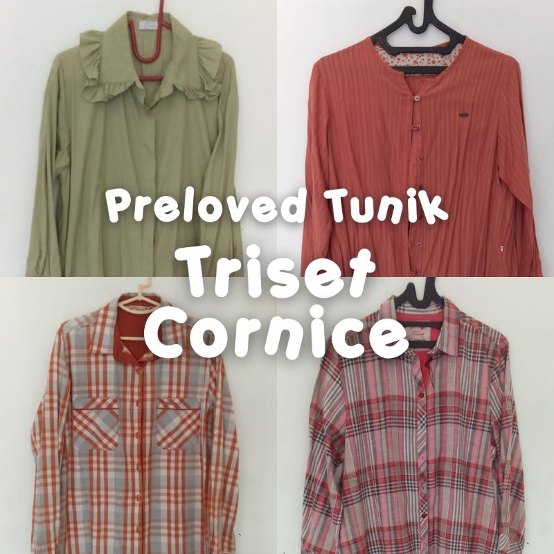Preloved TRISET Kemeja Long Tunik Panjang Baju Wanita CORNICE (BOLEH NEGO ‼️)