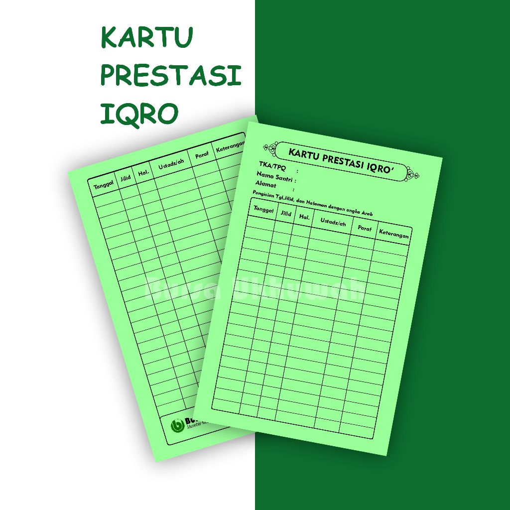 

Kartu prestasi santri bidang iqro