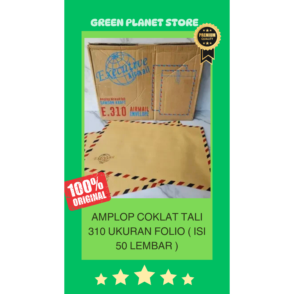 Amplop Coklat Tali 310 Ukuran Folio ( isi 50 lembar )
