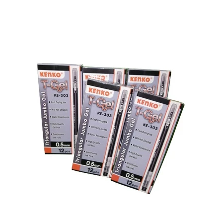 

(12 Pcs / 6 Pcs / 3 Pcs) KENKO Pulpen / Pena / Pulpen Gel Triangle T-Gel KE 303 0.5 mm Warna Hitam