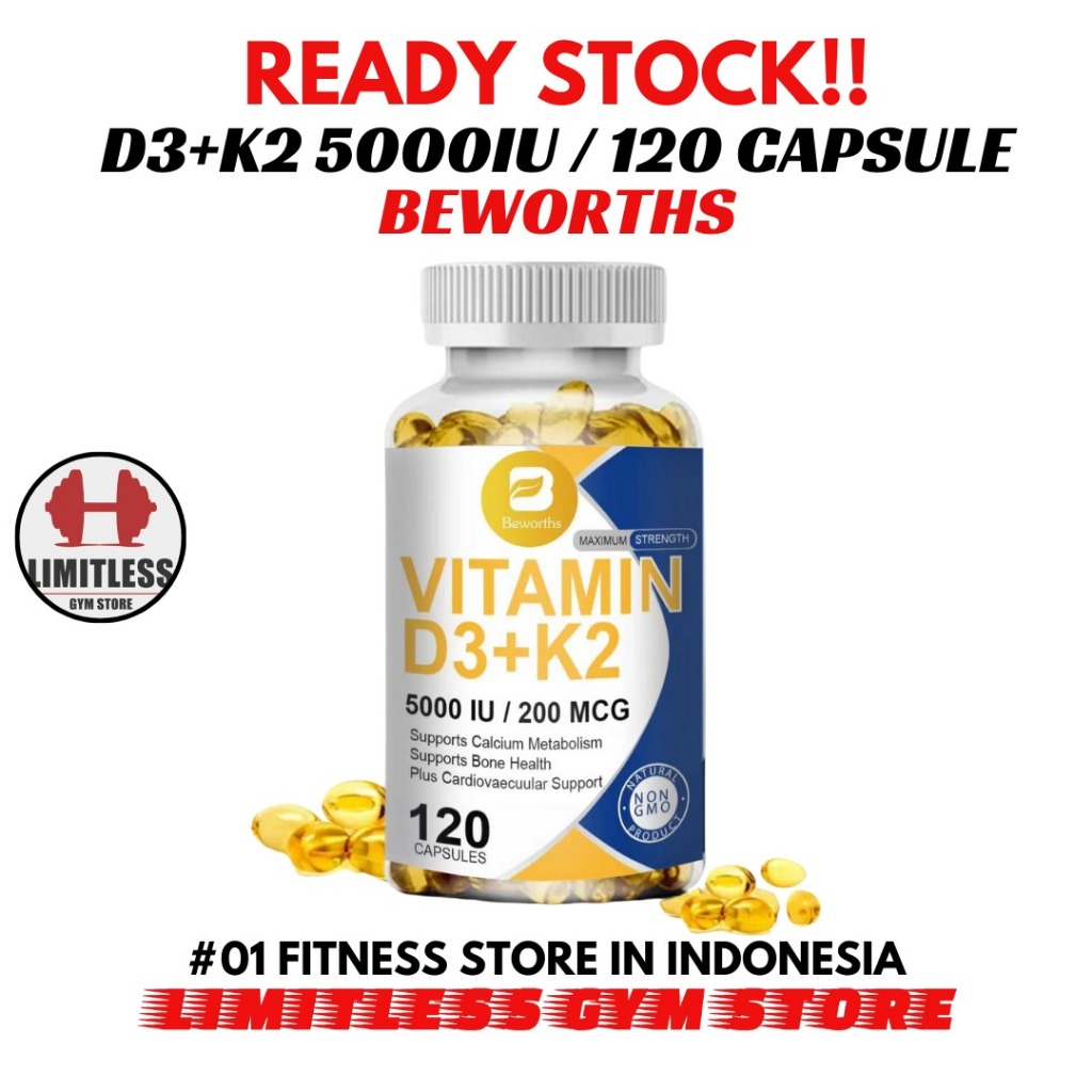 Beworths USA Vitamin D3 + K2 5000IU 200 MCG 120 Kapsul Vit D3K2 5000 IU