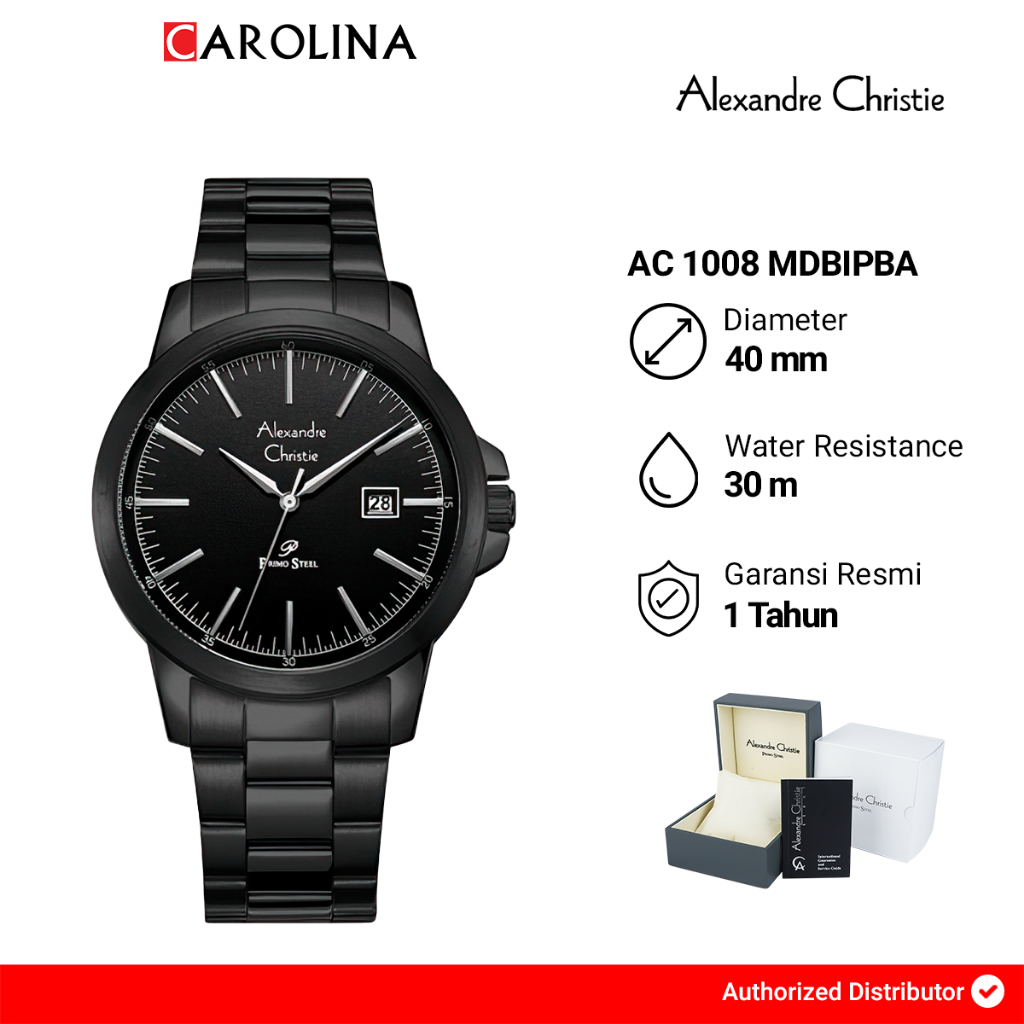 Jam Tangan Pria Alexandre Christie Primo Steel AC 1008 MDBIPBA Blsck Dial Black Stainless Steel