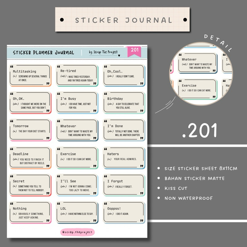 

STICKER PLANNER JOURNAL / FUNNY WORDS DICTIONARY STICKER / STP - 201