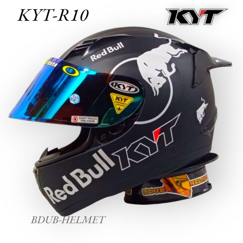 Helm KYT r10 black dof Red Bull paket ganteng original KYT