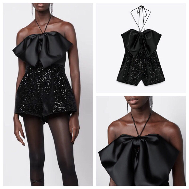Halter ribbon playsuit wanita /jumpsuit pesta wanita