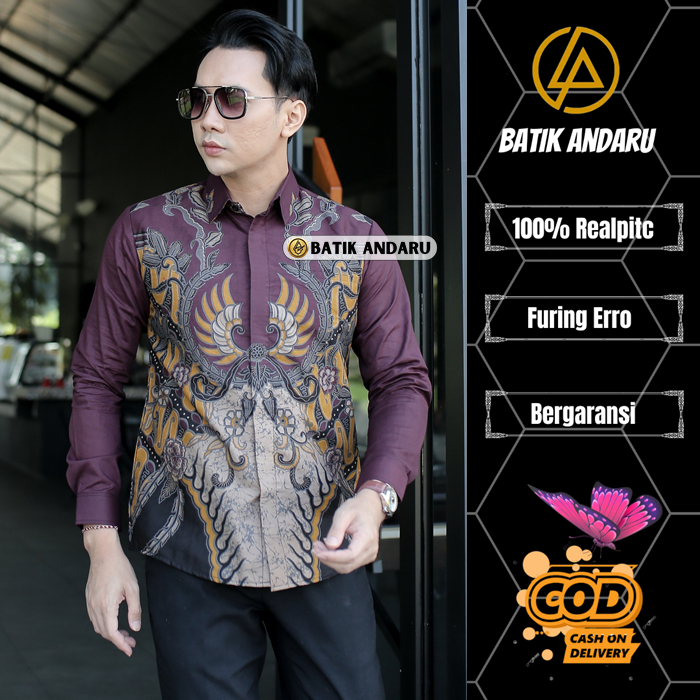 Batik Andaru Motif Fahmi Batik Pria Slimfit Full Furing Lengan Panjang Modern Katun Halus Premium Wa