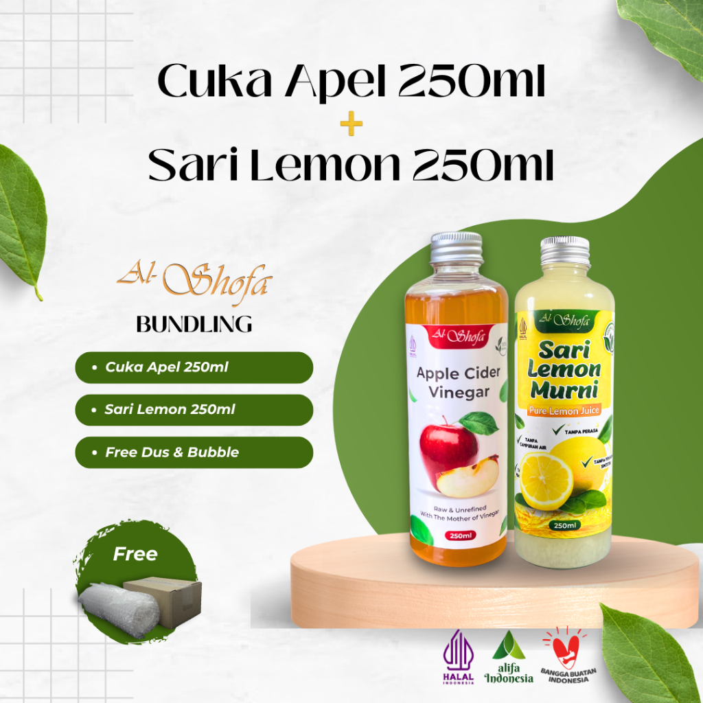 

Cuka Apel Al Shofa 250ml + Sari Lemon Al Shofa 250ml Free Kardus dan Bubble