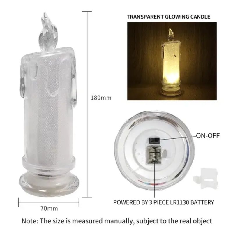 Lampu Lilin Akrilik LED Estetik Tanpa Asap Dekor Meja Kamar Unik — 8