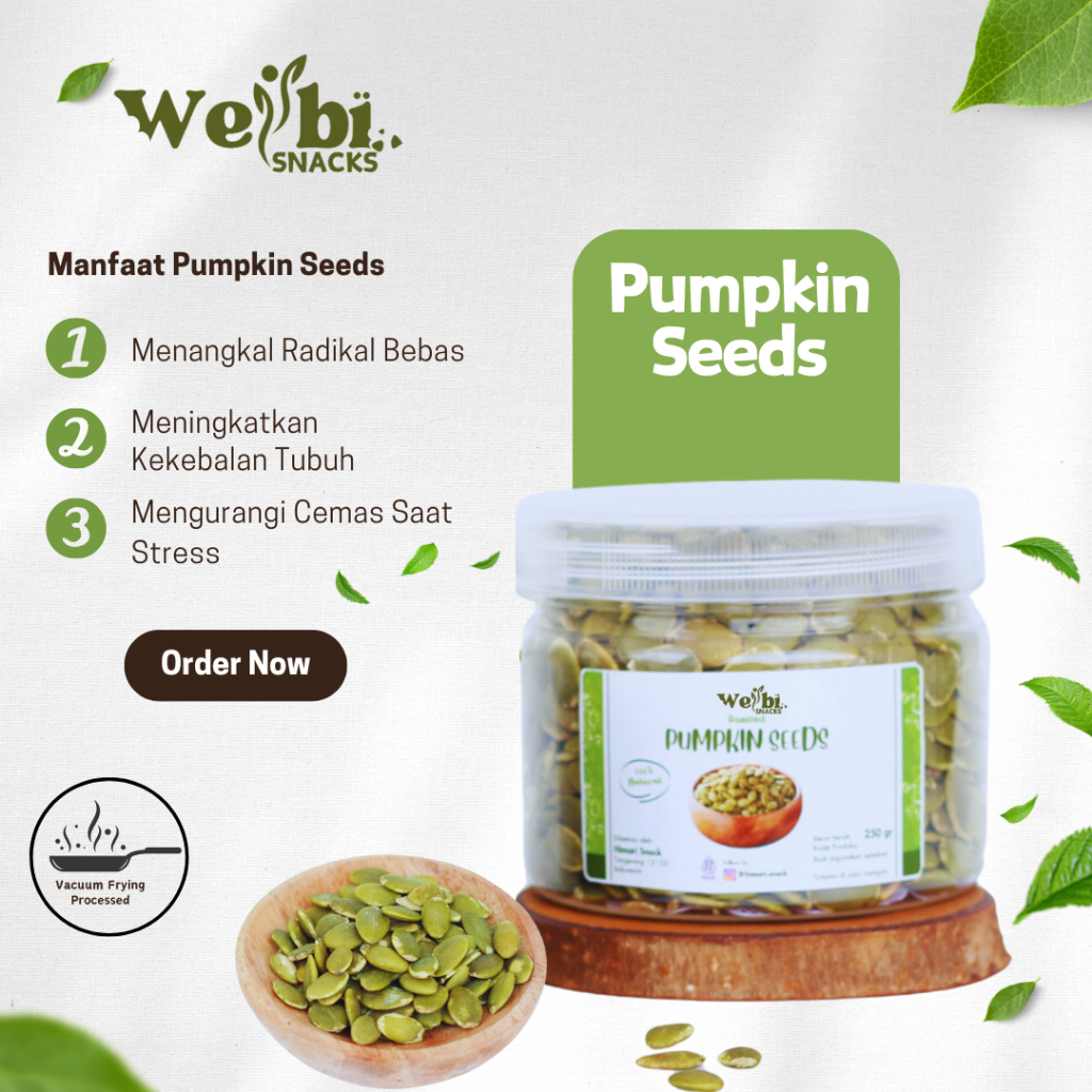

Roasted Pumpkin Seeds Wellbi Biji Labu Panggang upas Cemilan Sehat Halal Wellbi Snack 250gr