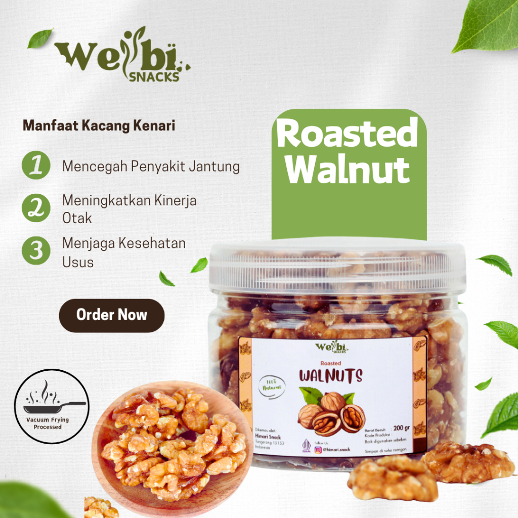 

Roasted Walnuts Wellbi Kacang Kenari Panggang Kupas Cemilan Sehat Halal Wellbi Snack 200gr