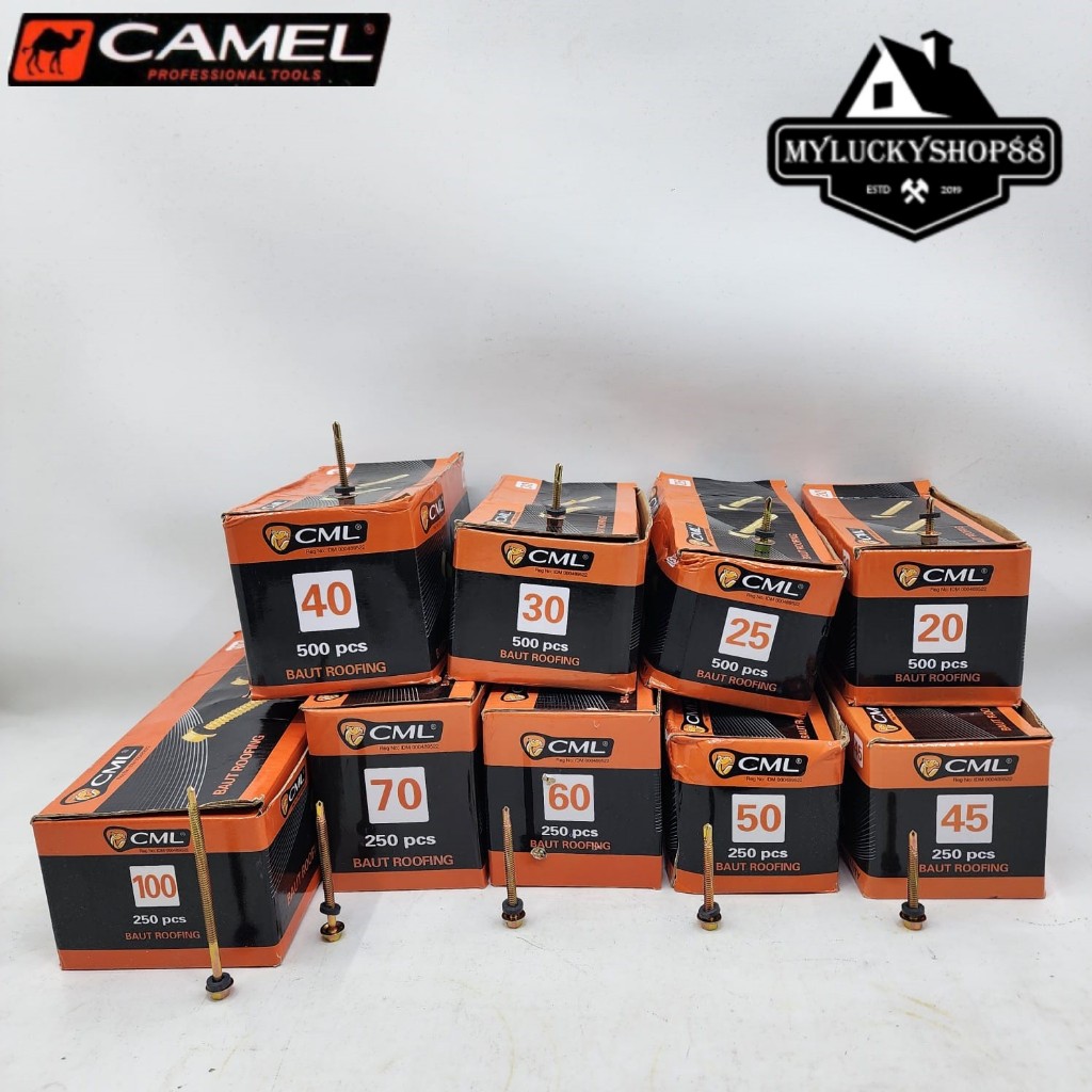 Camel Baut Roofing CML Skrup Mur Baja Ringan Per Kotak 12 x 20 25 30 40 45 50 60 70 100 mm 2cm 2.5cm