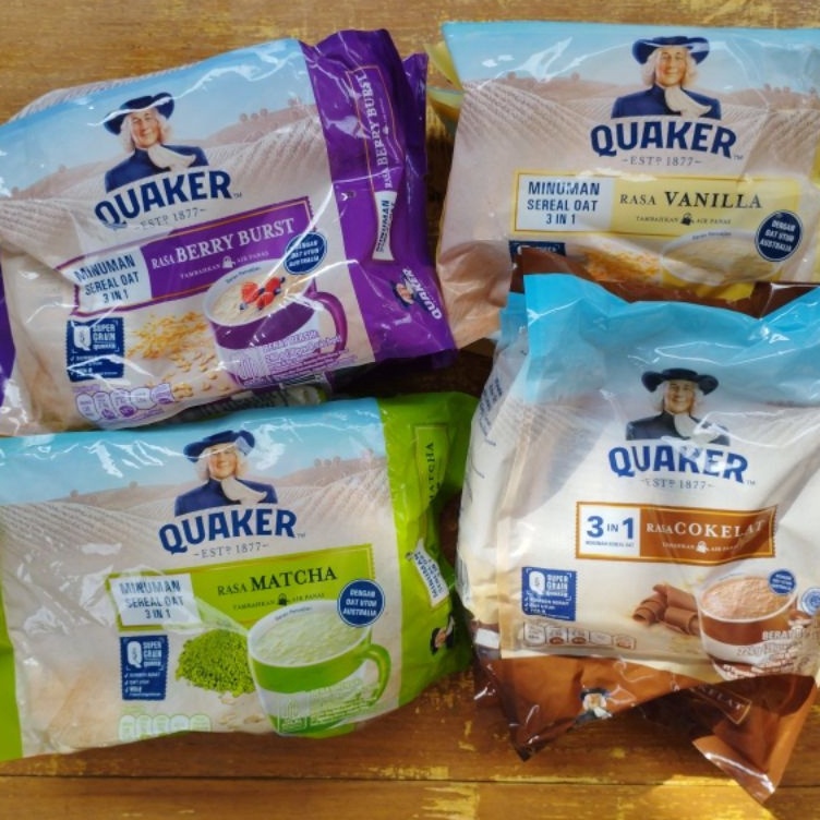 

Super Untung Quaker oat oats minuman sereal 3 in 1 3in1 Vanilla cokelat berry burst matcha 224gr 28gr x 8 sachet