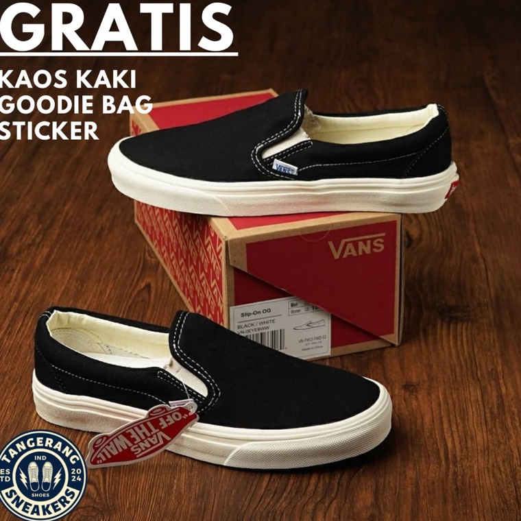 KODE U1N Sepatu Vans Slip On Og Vault Pria Wanita  Vans Slip on  Sepatu Sekolah Hitam  Sneakers  Sli