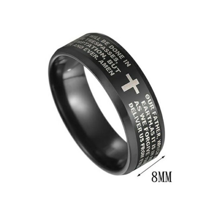 Cincin SALIB DOA BAPA KAMI CETAK STAINLESS STEEL ANTI KARAT SELAMANYA Model Salip Couple Hitam Silve