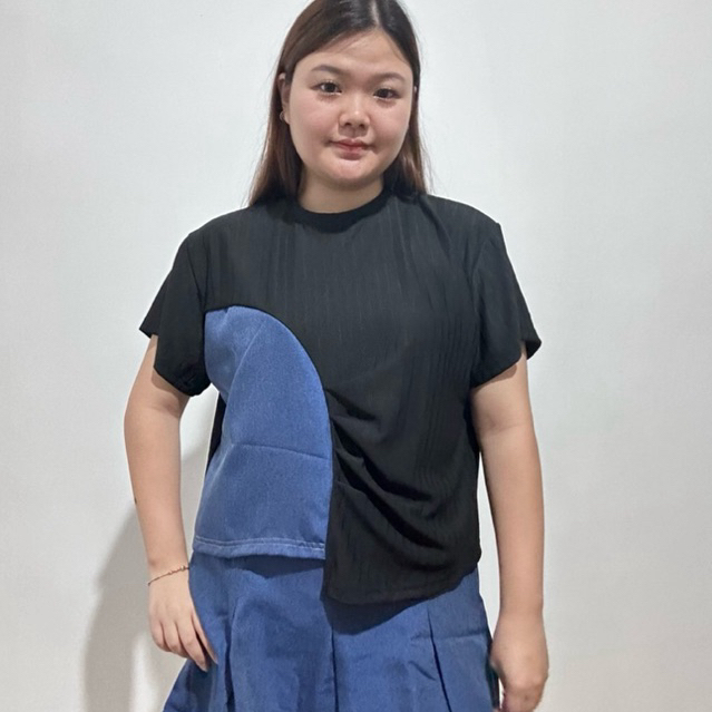 KAOS DENIM ASIMETRIS KNIT BIGSIZE