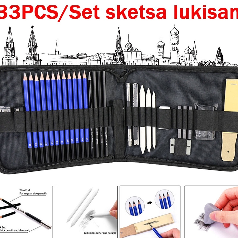 

Promo Irit 33PCSSet Sketch Pencil Pisau Penghapus dan Pensil Gambar untuk Keperluan Sekolah Pencil Drawing Set