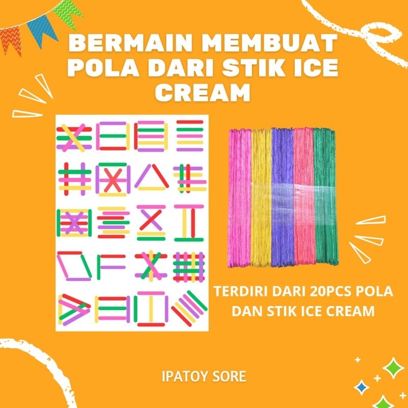 Mainan edukasi anak pre school paud balita mainan stik ice cream pola