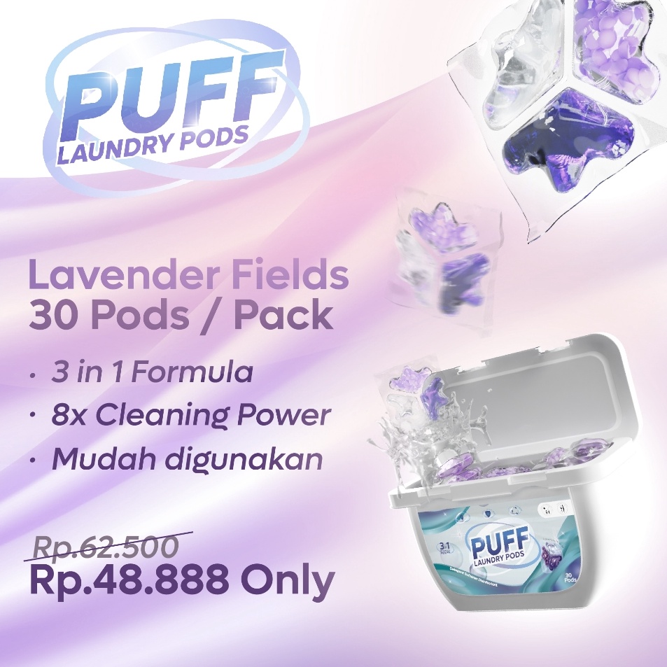 Ready Terkeren  Puff 3 in 1 Laundry Pods  isi 3 kapsul  Lavender Fields Deterjen Kapsul Biji Pencuci