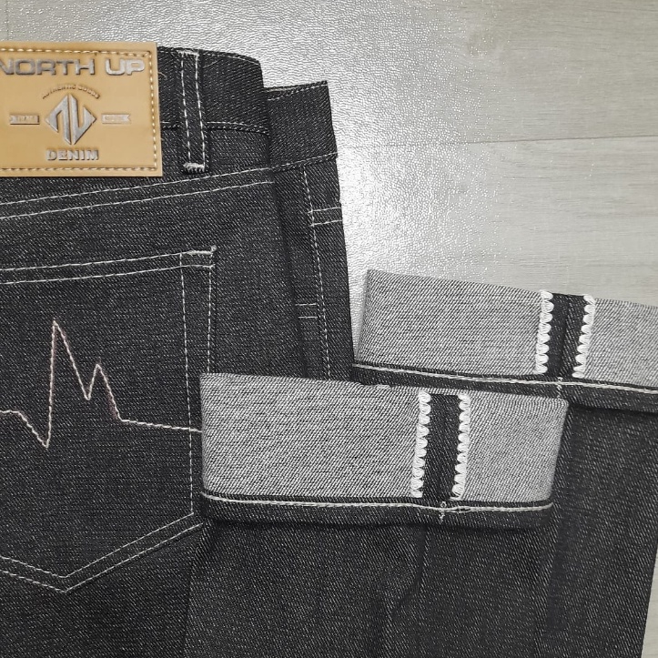 NORTH UP DENIM SELVEDGE CELANA DENIM DARK BLACK INDIGO WHITE SHELSTICH