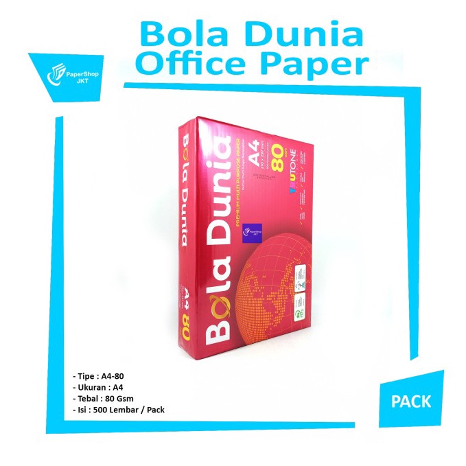 

KODE D5T BOLA DUNIA Kertas Fotopy A4 8 Gram Office Paper Print RIM