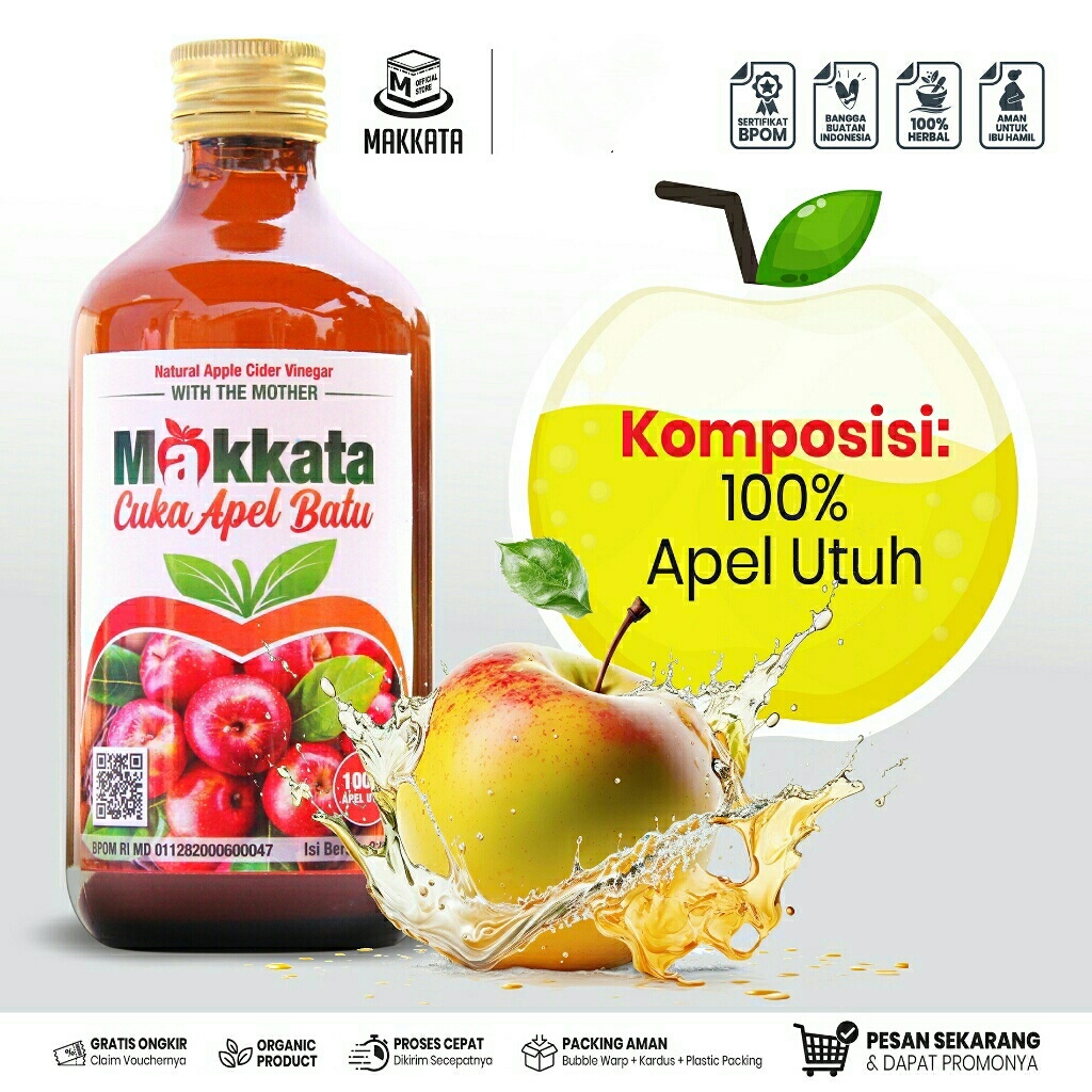 

Cuka Apel Original Batu Malang Organic 100% Apel Utuh / Apple Cider Vinegar With Mother by Makkata
