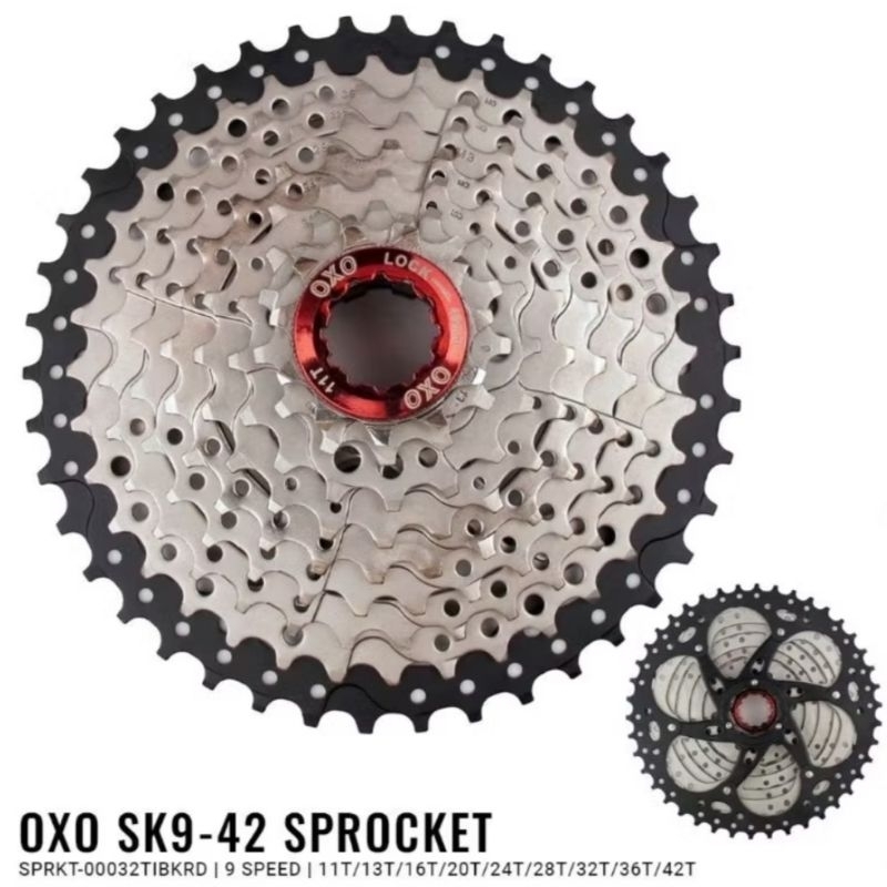 Sprocket cassatte OXO 9 speed 11 - 42t megarange model shimano HG sepeda MTB Federal Gravel