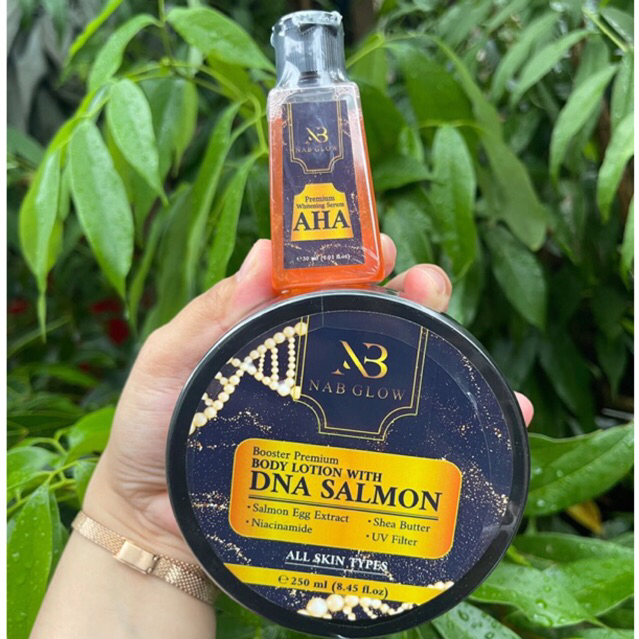 HB DOSTING DNA SALMON + AHA PREMIUM HB PEMUTIH BOOSTER PREMIUM LOTION DNA SALMON NAB GLOW ORIGINAL A