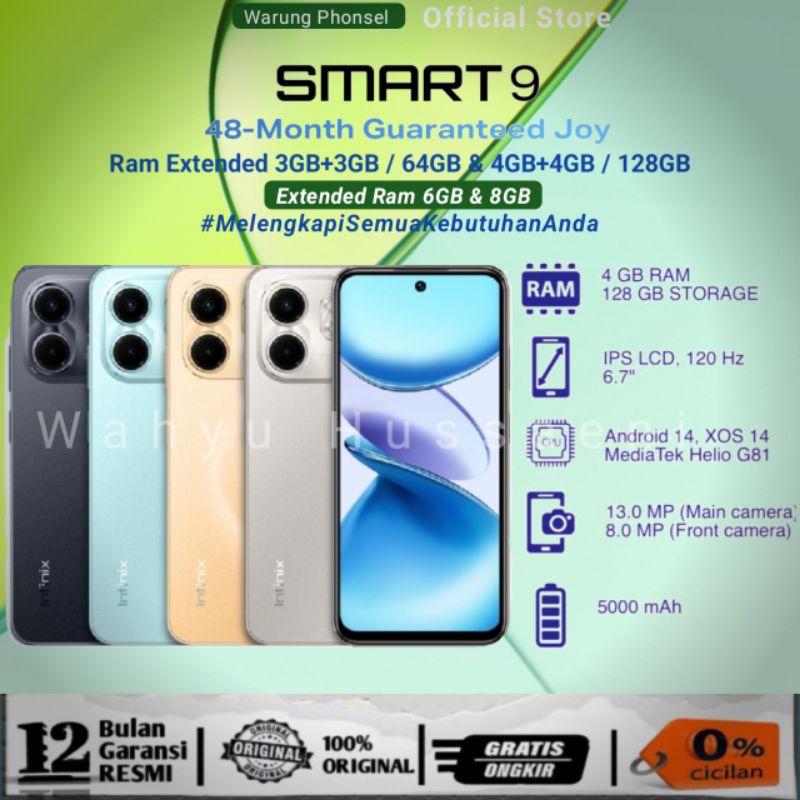 Infinix Smart 9 Ram 3GB+3GB*/64GB & Ram 4GB+4GB*/128GB [Extended RAM 6GB & 8GB] | 100% Original GARA