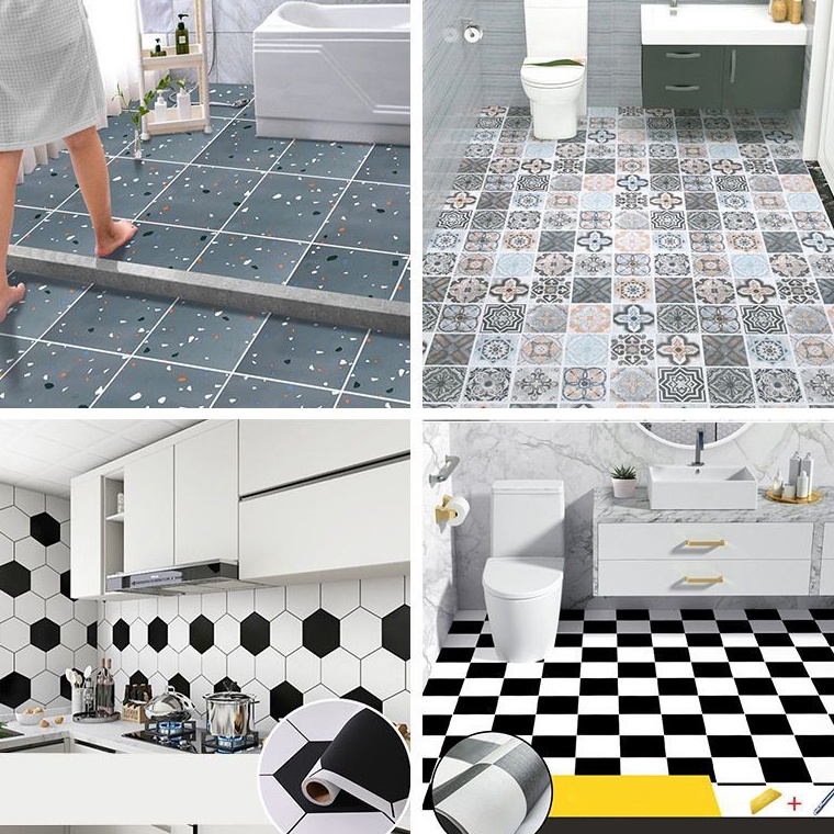 BESTPRODUCT 2M  61CM Lantai PVC Stiker perekat diri Stiker Dinding Kamar Mandi Tahan Air Stiker Dind