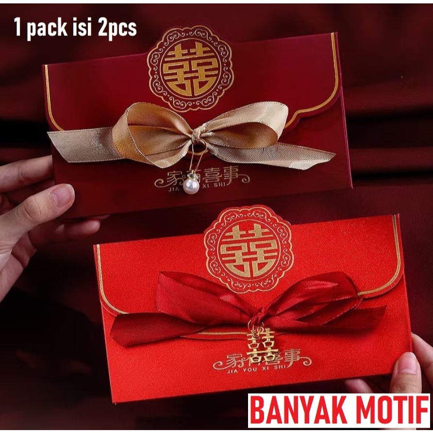 

2pcs Angpao Nikah Sangjit Lamaran Wedding Married Pernikahan Chinese China Shuang Xi Sang Hi Merah Red Maroon