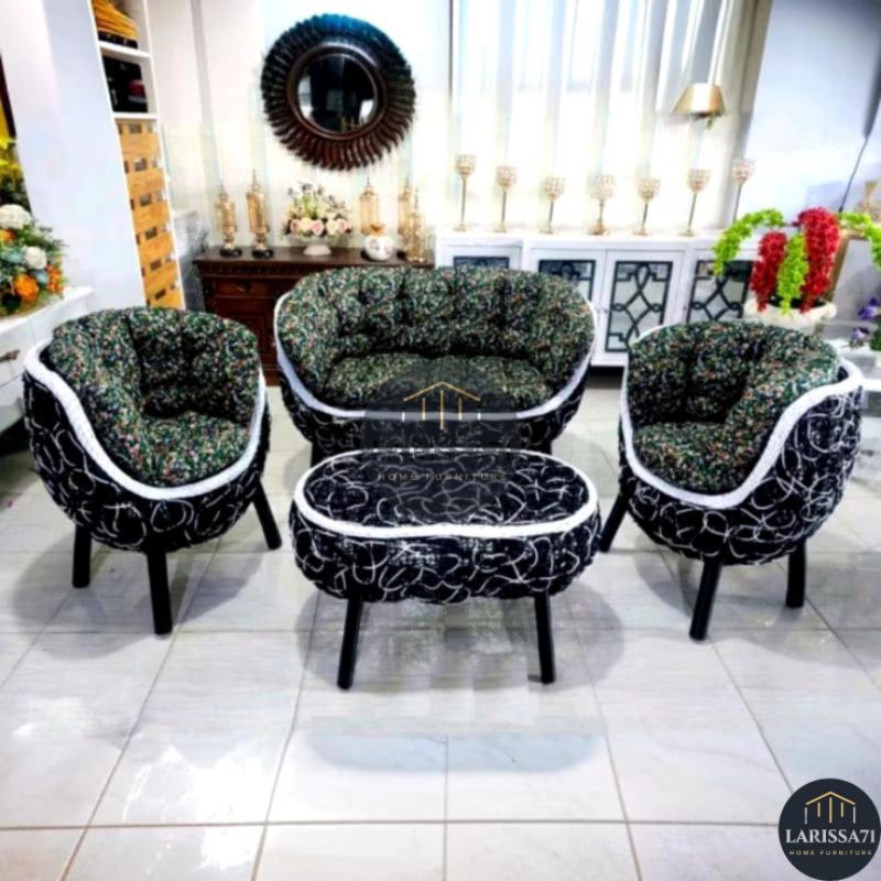 Sofa Tamu Brekele Rotan Sintetis Full Set Jok Duduk