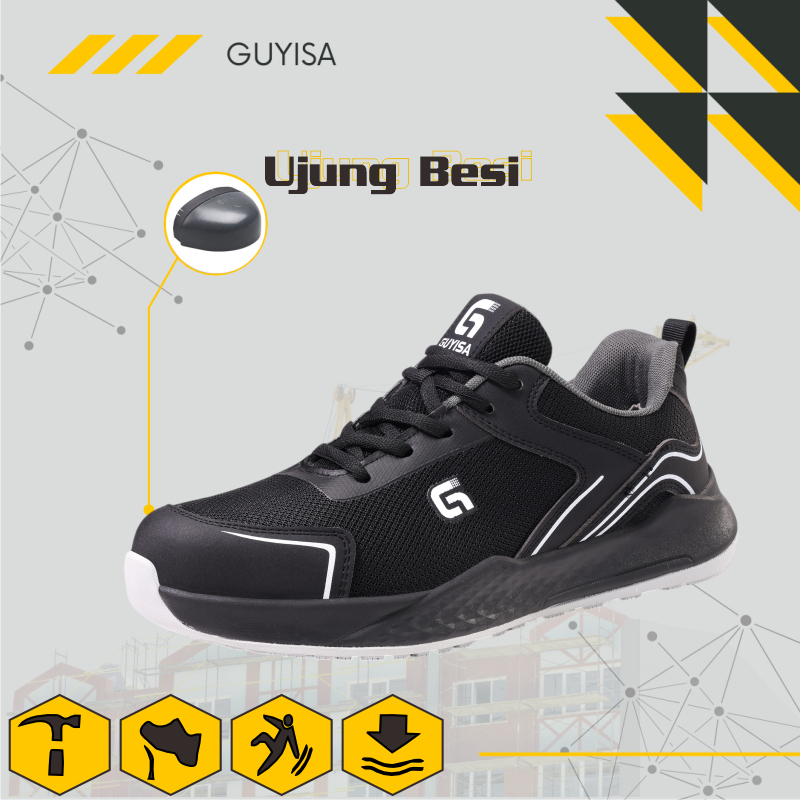 Guyisa Sepatu Sneakers Safety Sport Void Black | Sepatu Safety Sport | Sepatu Kerja | Sepatu Pabrik 