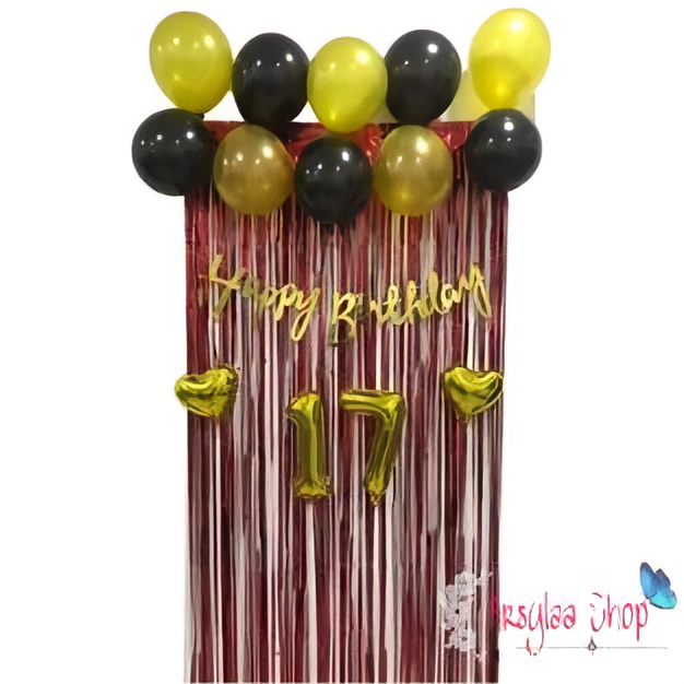 Paket Dekorasi Banner HBD Latin Dekor Ulang Tahun Anak Dan Dewasa Free Balon Angka Gold