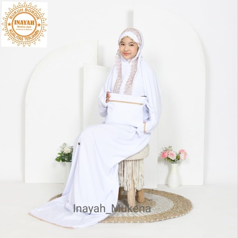 INAYAH - Mukena Terusan Anak Remaja Tanggung Polos Variasi Renda