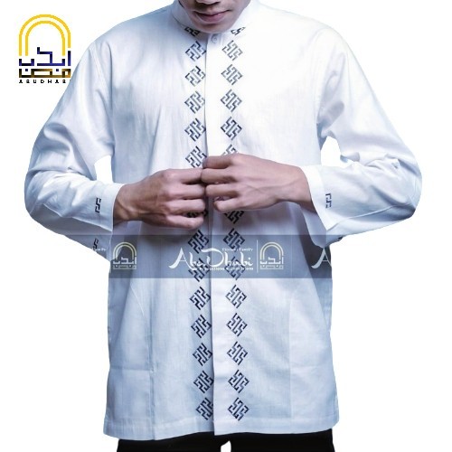 Baju Koko Pria Warna Putih Lengan panjang bordir terbaru byAbudhabi