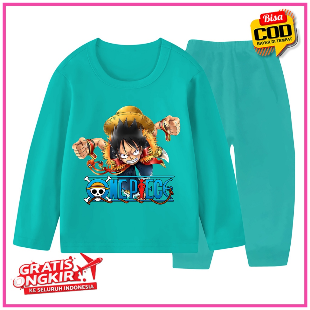 PIYAMA SETELAN ANAK LAKI LAKI LENGAN PANJANG CELANA PANJANG MOTIF ANIME LUFFY