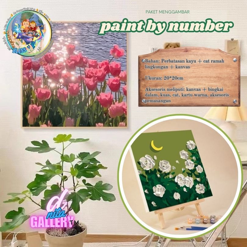 

PAINT BY NUMBER 20x20 CM AESTHETIC LANDSCAPE KANVAS PAINTING KIT WITH FRAME SIAP LUKIS