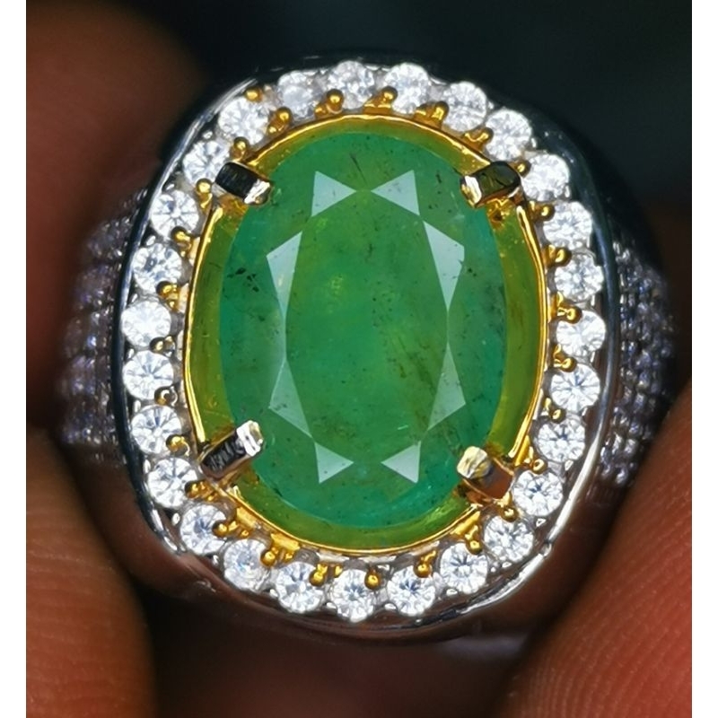 Natural green emerald beryl ring perak