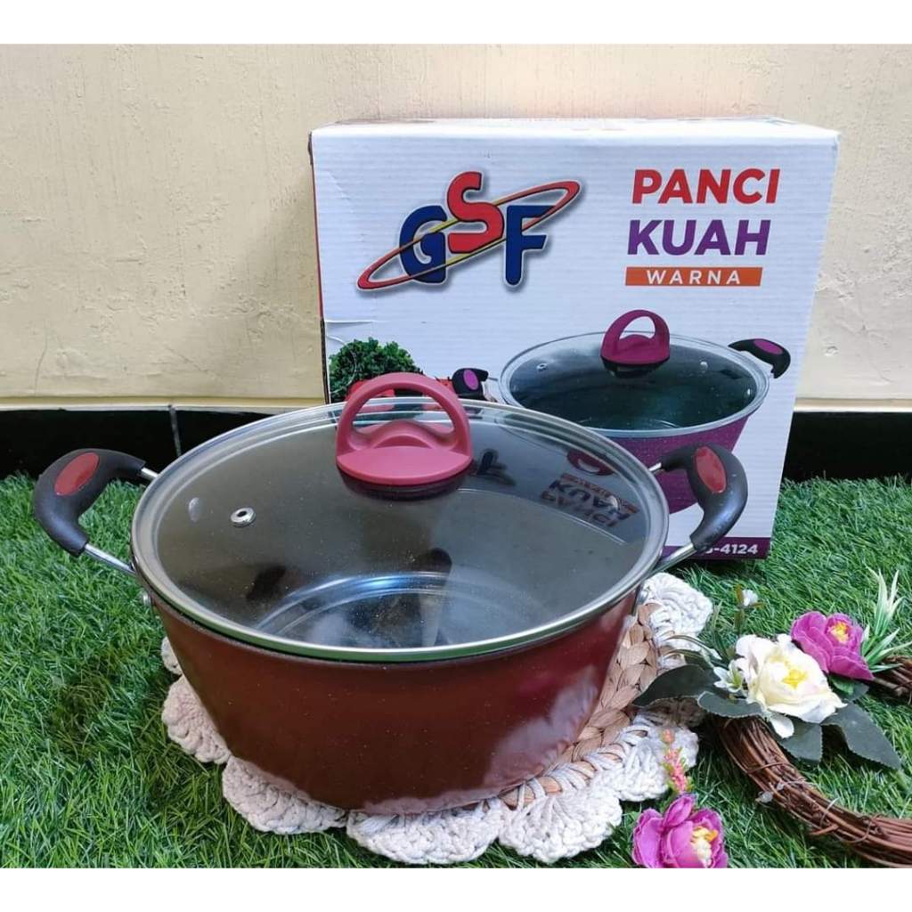 panci kuah enamel warna gsf 4124 24cm panci kuah enamel tutup kaca anti lengket