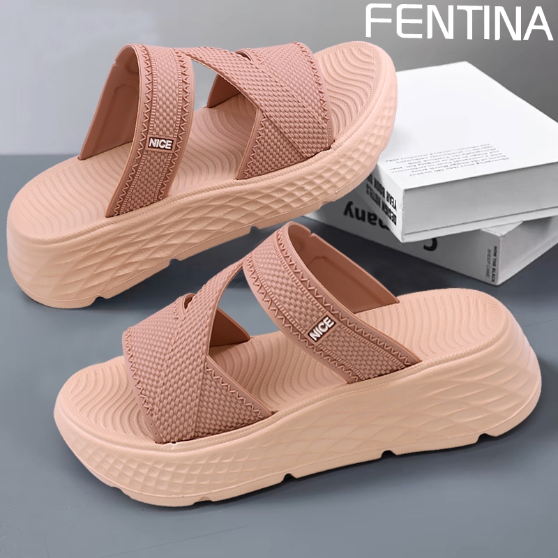FENTINA Sandal Wanita Kekinian Korea Sepatu Sandal Wanita Korea Jelly Wedge Platform Empuk Tali