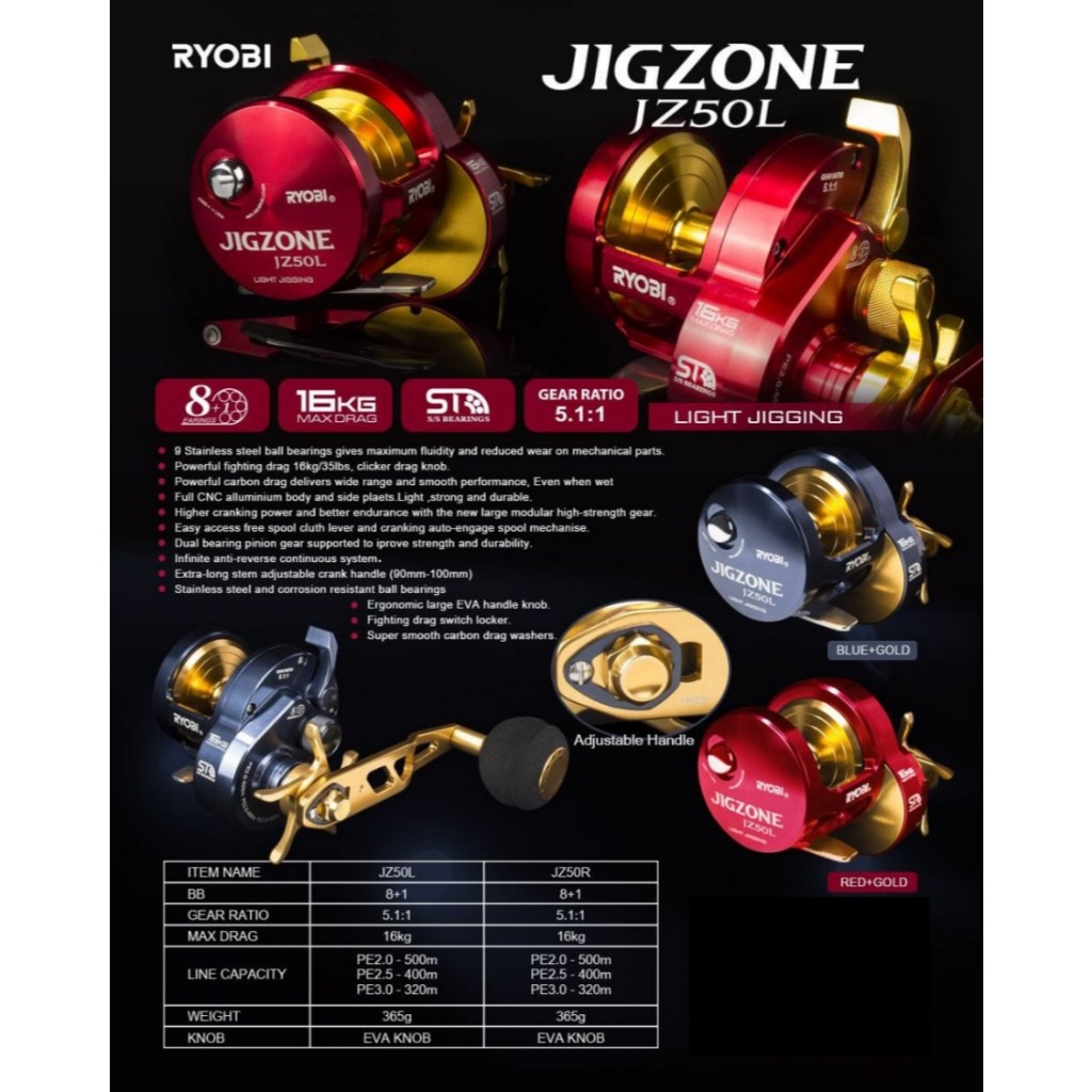REEL OH RYOBI JIGZONE JZ50L, BIRU DAN MERAH, (ORIGINAL RYOBI)